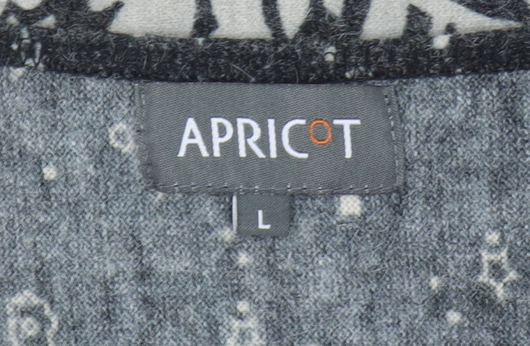 Apricot Women’s Grey Floral Knit Shift Dress L 3/4 Sleeve Bohemian Style