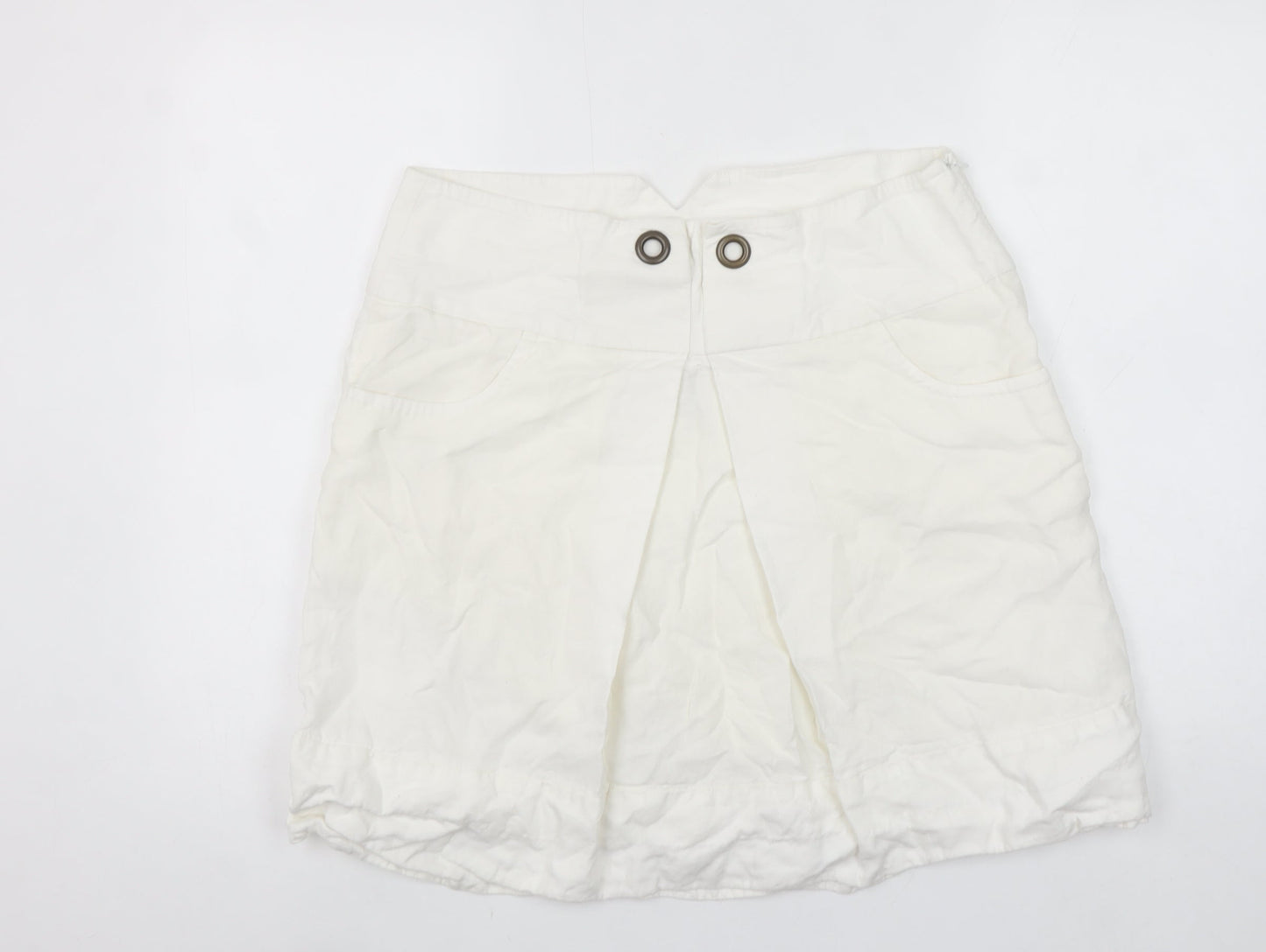Savida Women's Ivory Linen A-Line Short Skirt Size 14