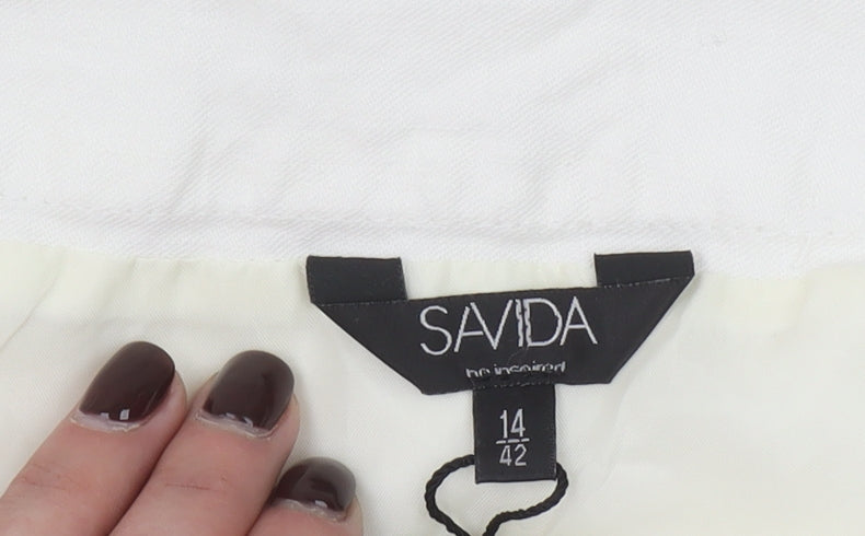 Savida Women's Ivory Linen A-Line Short Skirt Size 14