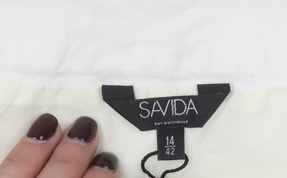 Savida Women's Ivory Linen A-Line Short Skirt Size 14