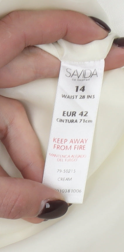 Savida Women's Ivory Linen A-Line Short Skirt Size 14