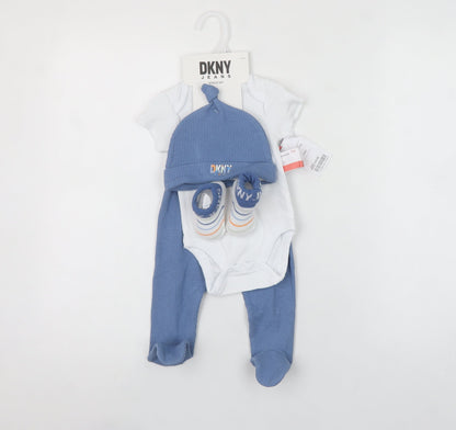 DKNY Unisex Baby Blue 3-6 Months 4 Piece Bodysuit Outfit Set