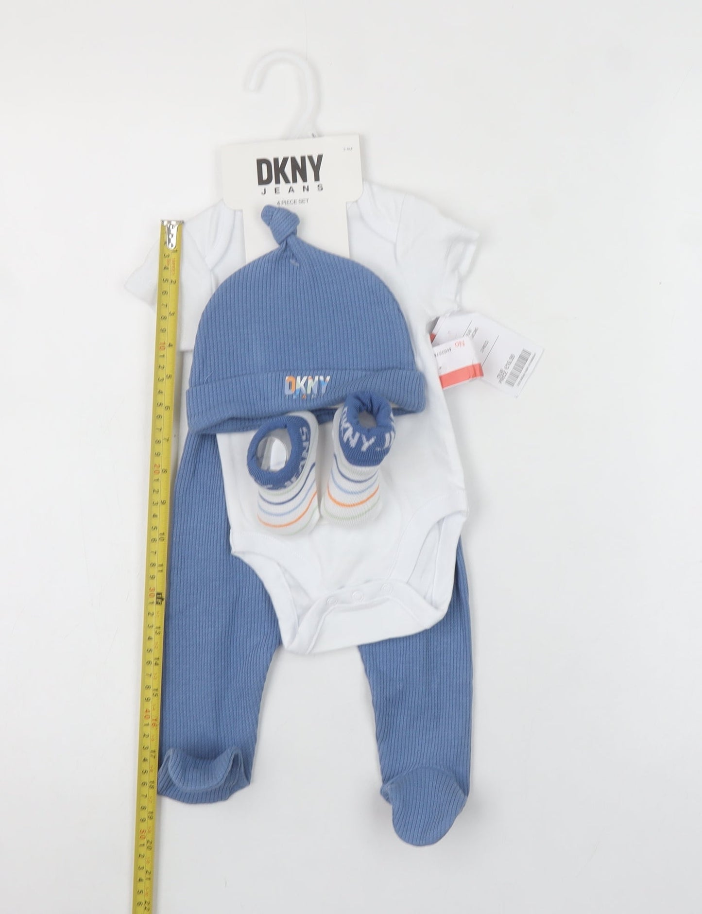 DKNY Unisex Baby Blue 3-6 Months 4 Piece Bodysuit Outfit Set