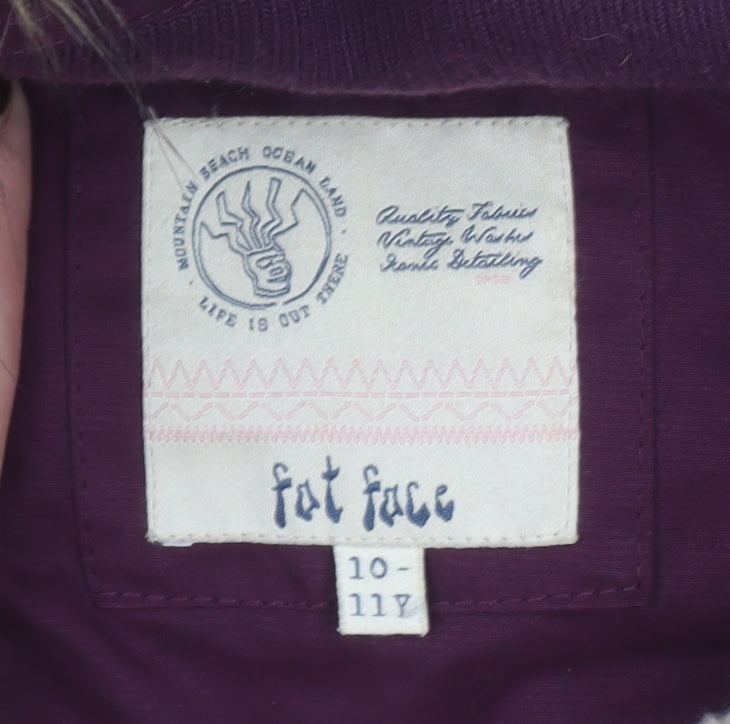 Fat Face Girls Purple Hooded Padded Gilet 10-11 Years Faux Fur Trim