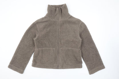 H&M Women Brown Fleece Zip Jacket Size 12 Winter Casual