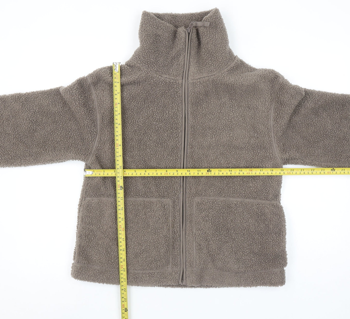 H&M Women Brown Fleece Zip Jacket Size 12 Winter Casual