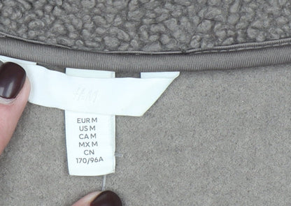 H&M Women Brown Fleece Zip Jacket Size 12 Winter Casual
