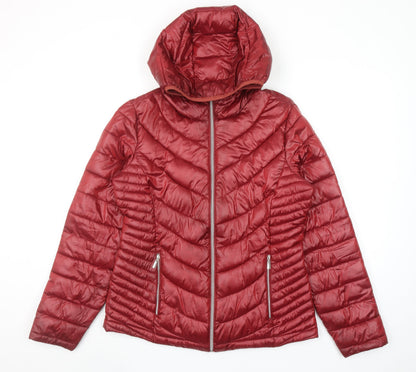 Koton Women Red Hooded Puffer Jacket Size 10 Lightweight Quilted