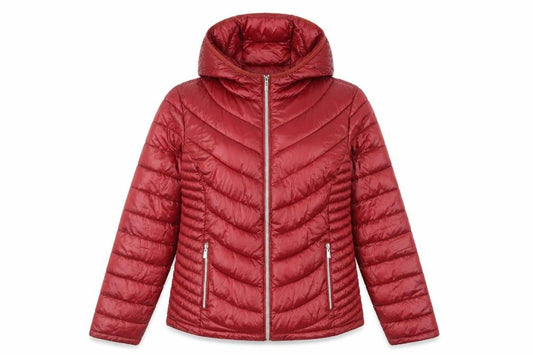 Koton Women Red Hooded Puffer Jacket Size 10 Lightweight Quilted
