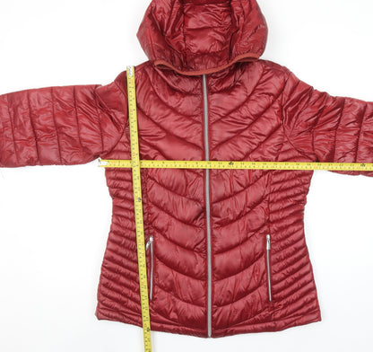 Koton Women Red Hooded Puffer Jacket Size 10 Lightweight Quilted