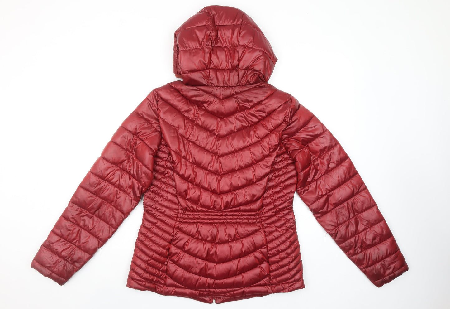 Koton Women Red Hooded Puffer Jacket Size 10 Lightweight Quilted