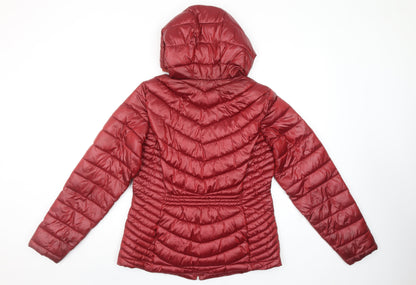 Koton Women Red Hooded Puffer Jacket Size 10 Lightweight Quilted