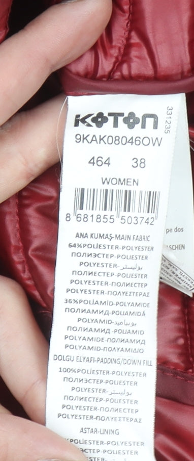 Koton Women Red Hooded Puffer Jacket Size 10 Lightweight Quilted