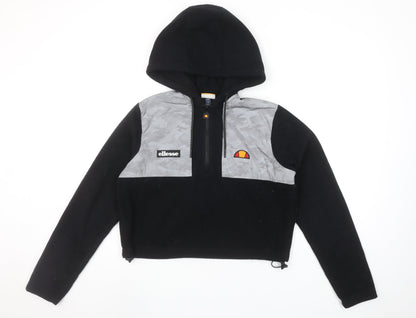 Ellesse Womens Black & Grey 1/2 Zip Hooded Pullover Size 10 Fleece Sweatshirt
