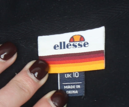Ellesse Womens Black & Grey 1/2 Zip Hooded Pullover Size 10 Fleece Sweatshirt