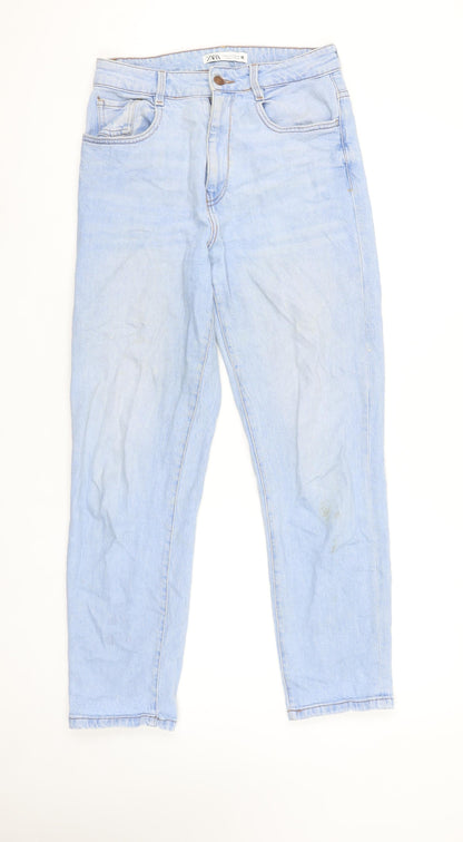 ZARA Women Blue Mom Jeans Size 10 High Rise Relaxed Fit Denim