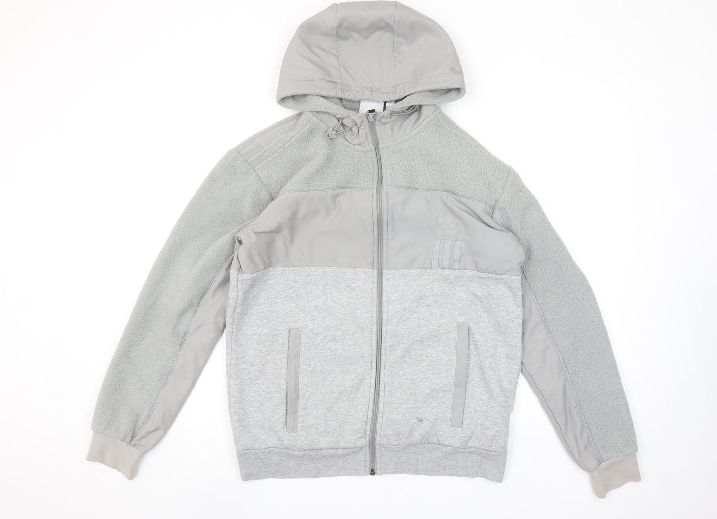 Adidas Men’s Grey Hooded Full Zip Fleece Jacket Size M