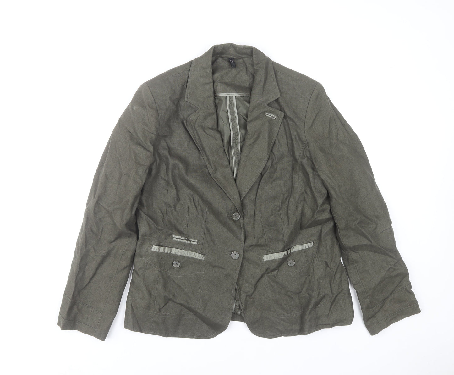 Soya Women’s Olive Green Linen Blazer L Single-Breasted Tailored Jacket