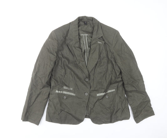 Soya Women’s Olive Green Linen Blazer L Single-Breasted Tailored Jacket