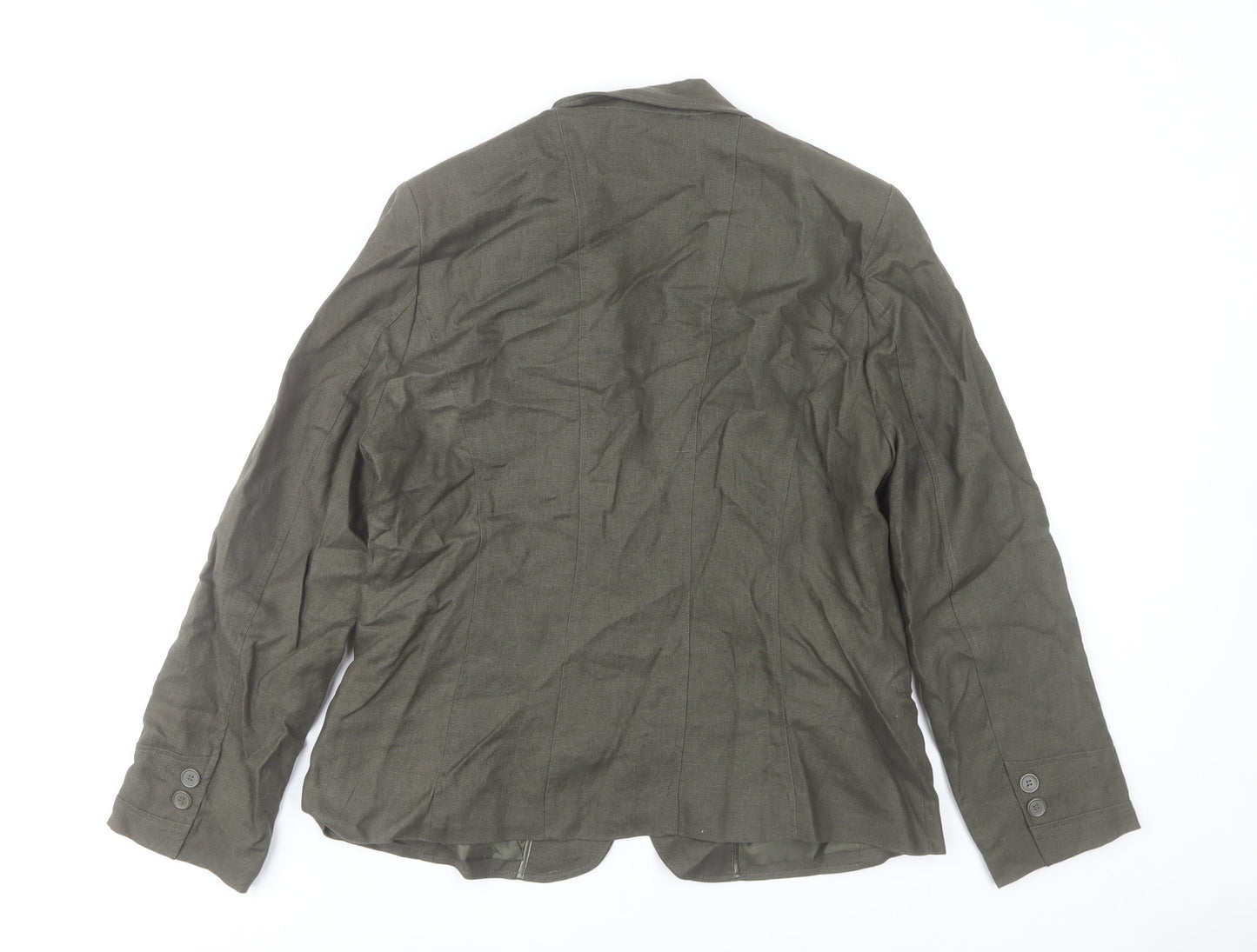 Soya Women’s Olive Green Linen Blazer L Single-Breasted Tailored Jacket