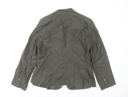 Soya Women’s Olive Green Linen Blazer L Single-Breasted Tailored Jacket
