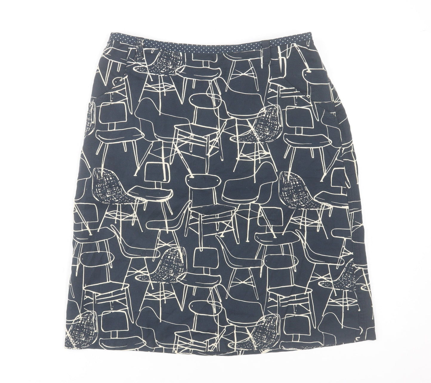 White Stuff Women's Blue Art Print Cotton Knee Length Skirt Size 8