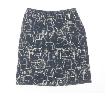 White Stuff Women's Blue Art Print Cotton Knee Length Skirt Size 8