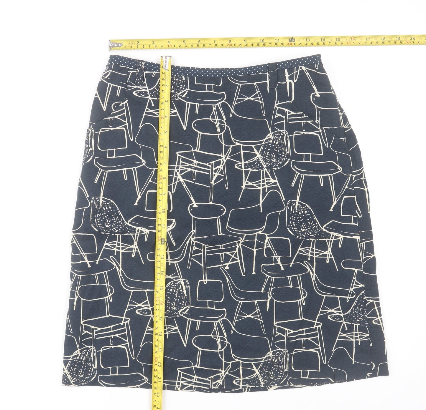 White Stuff Women's Blue Art Print Cotton Knee Length Skirt Size 8