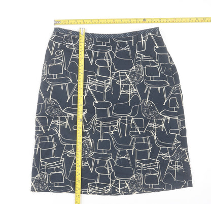 White Stuff Women's Blue Art Print Cotton Knee Length Skirt Size 8