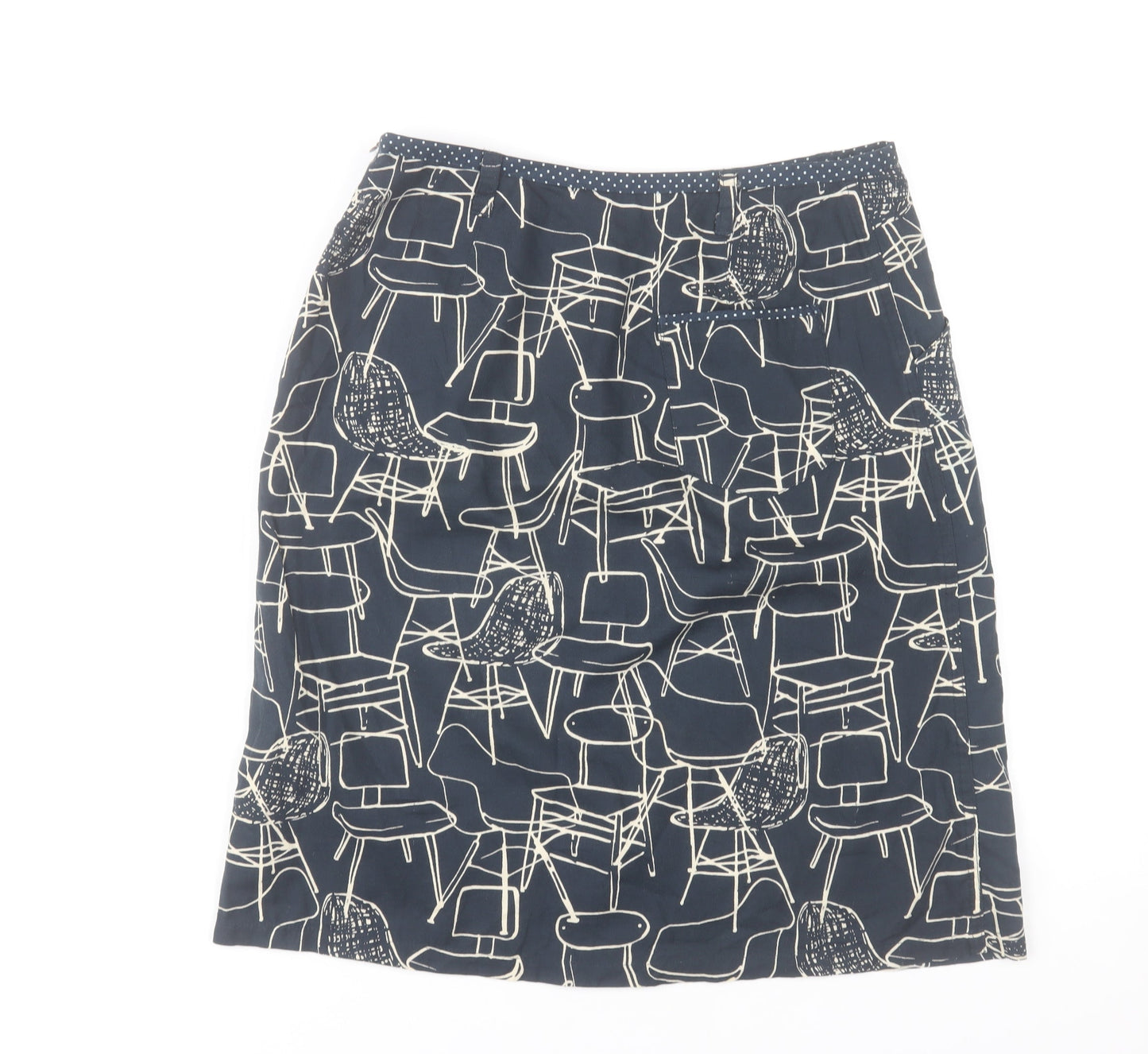 White Stuff Women's Blue Art Print Cotton Knee Length Skirt Size 8