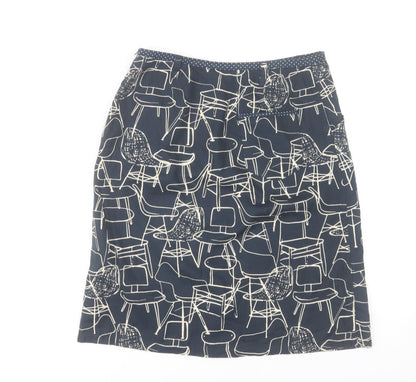 White Stuff Women's Blue Art Print Cotton Knee Length Skirt Size 8