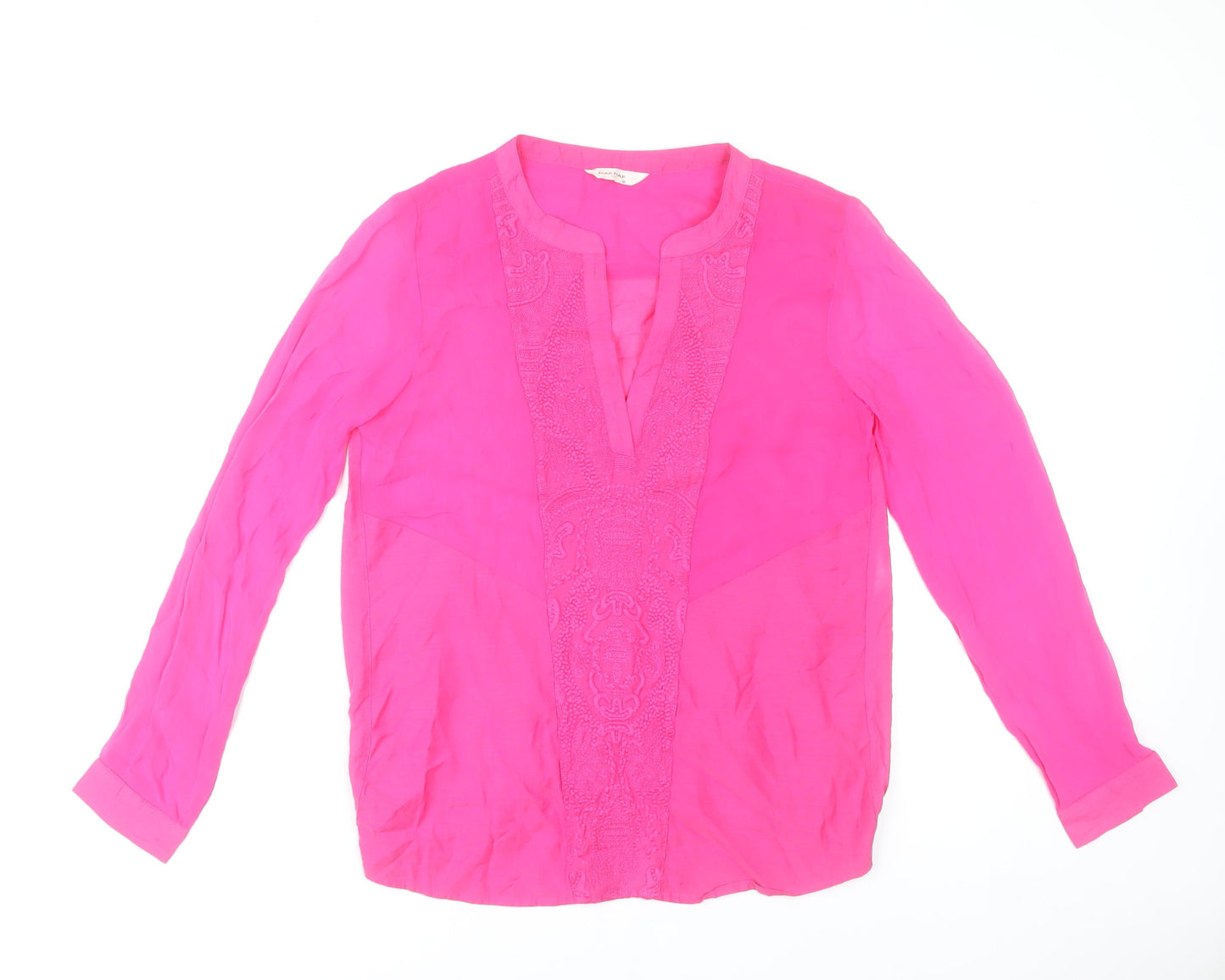 NAF NAF Womens Pink Embroidered Long Sleeve Tunic Blouse Size 10