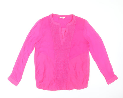 NAF NAF Womens Pink Embroidered Long Sleeve Tunic Blouse Size 10
