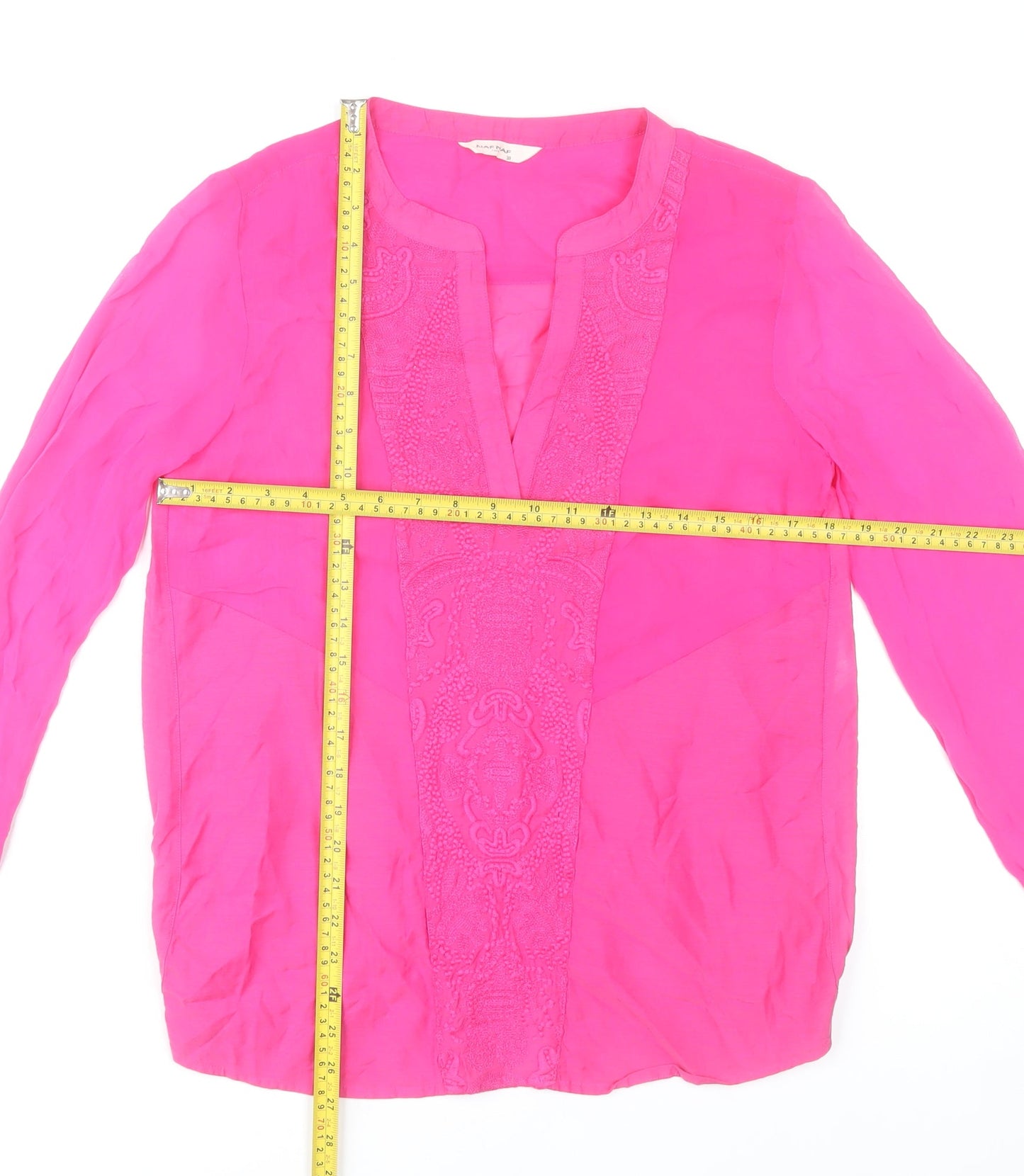 NAF NAF Womens Pink Embroidered Long Sleeve Tunic Blouse Size 10