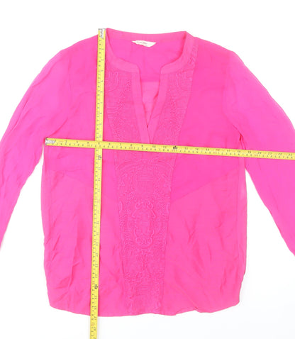 NAF NAF Womens Pink Embroidered Long Sleeve Tunic Blouse Size 10