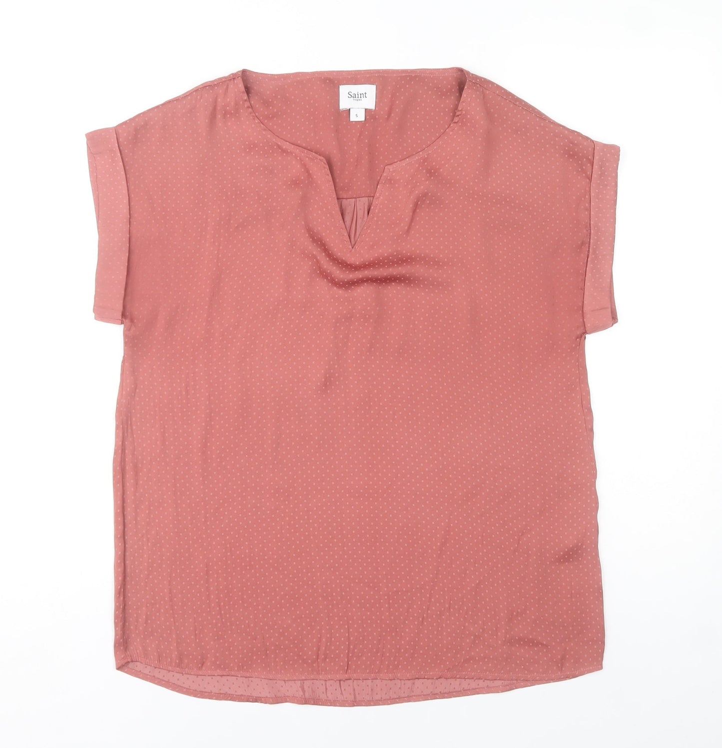 Saint Tropez Women's Pink Polka Dot V-Neck Short Sleeve Blouse Size S