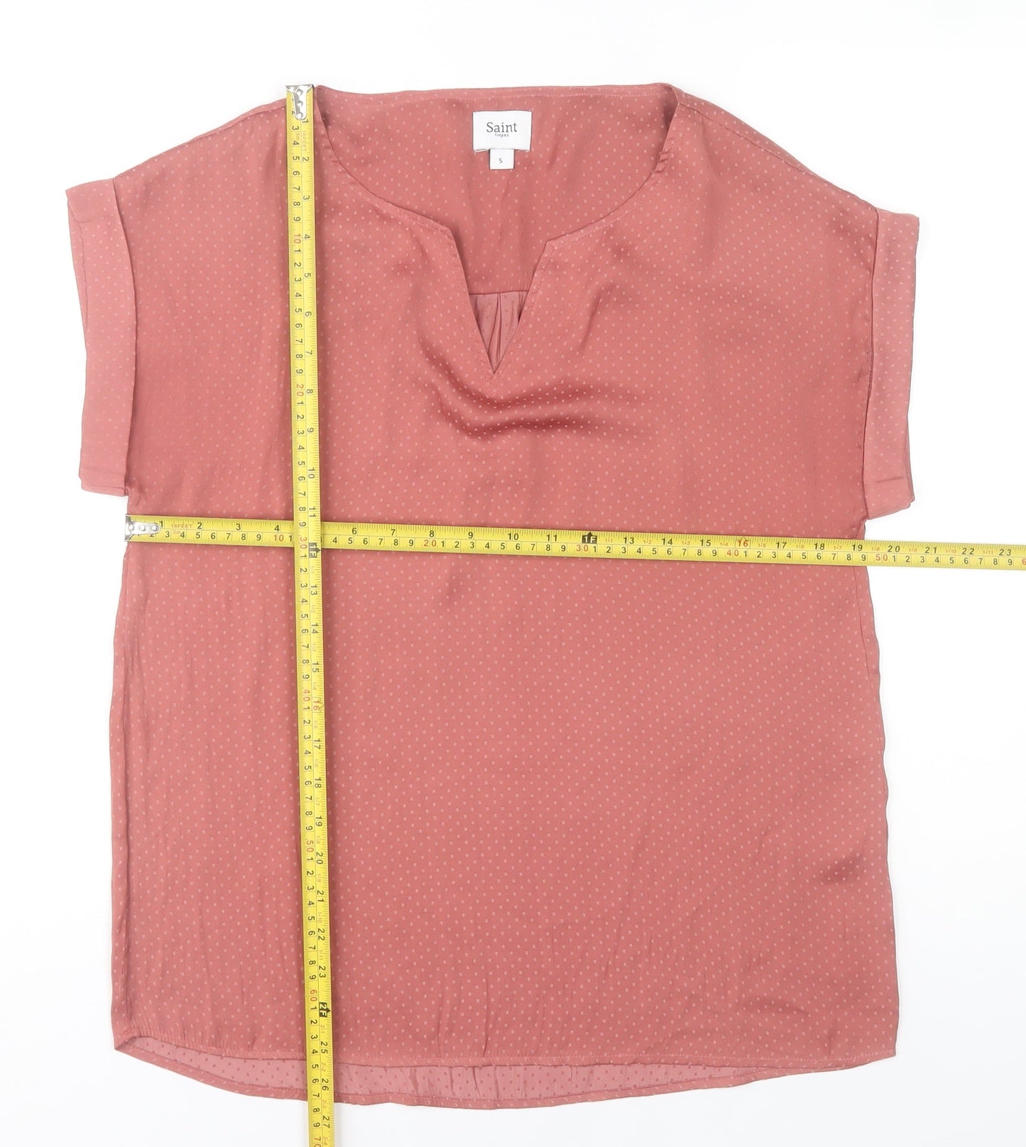 Saint Tropez Women's Pink Polka Dot V-Neck Short Sleeve Blouse Size S