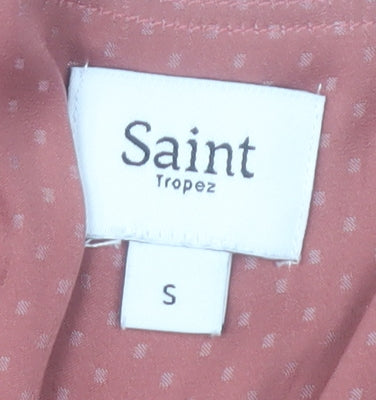 Saint Tropez Women's Pink Polka Dot V-Neck Short Sleeve Blouse Size S