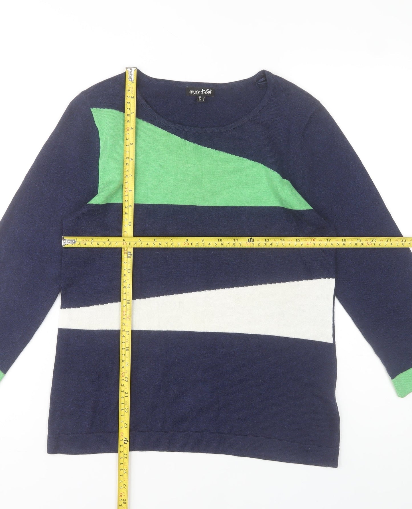 Marble Womens Blue Green Cotton Pullover Jumper Size 10