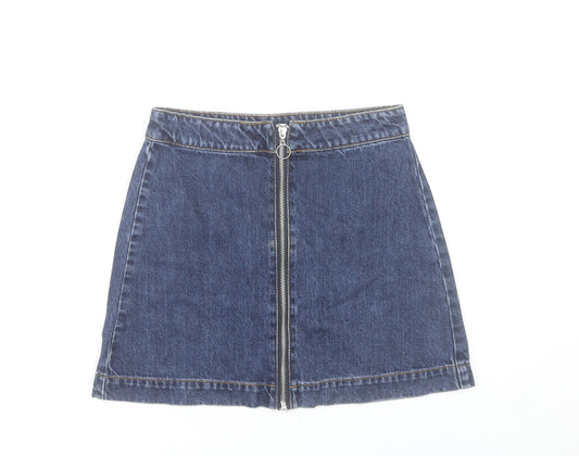 Pull&Bear Women's Blue Denim A-Line Mini Skirt Size S