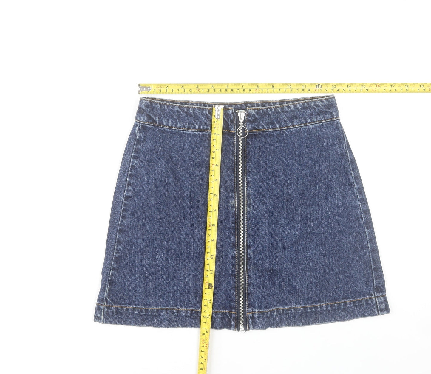 Pull&Bear Women's Blue Denim A-Line Mini Skirt Size S