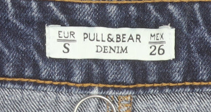 Pull&Bear Women's Blue Denim A-Line Mini Skirt Size S
