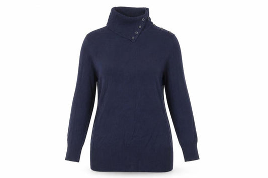 Esmara Women's Blue High Neck Button Pullover Jumper Size 14