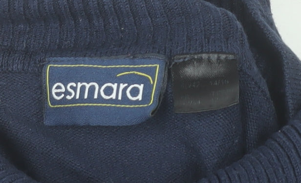 Esmara Women's Blue High Neck Button Pullover Jumper Size 14