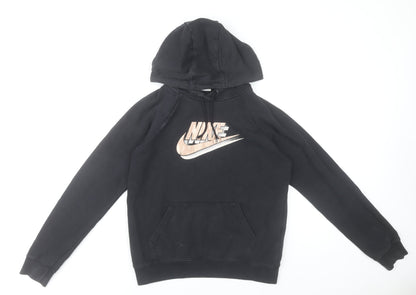 Nike Boys Black Pullover Hoodie XS Graphic Logo Cotton Blend
