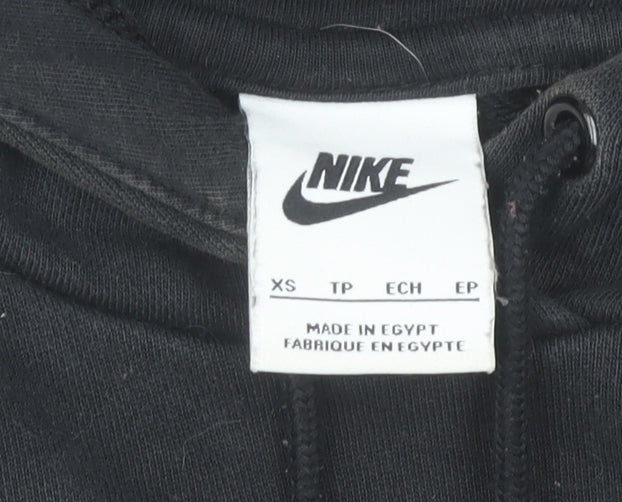 Nike Boys Black Pullover Hoodie XS Graphic Logo Cotton Blend