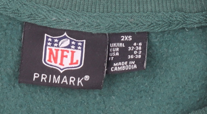 Primark NFL NY Jets Green Sweatshirt 2XS Women Cotton Blend Pullover