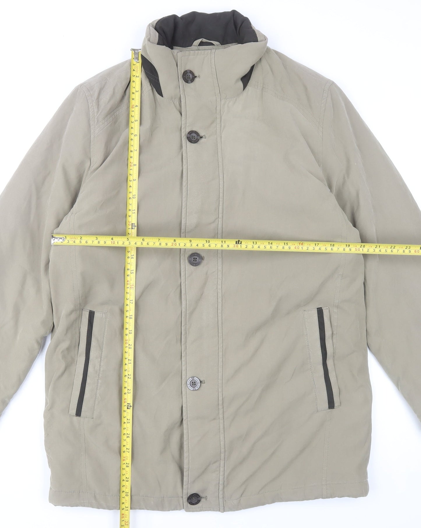Frank Eden Men's Beige 38R Mid-Length Button Jacket