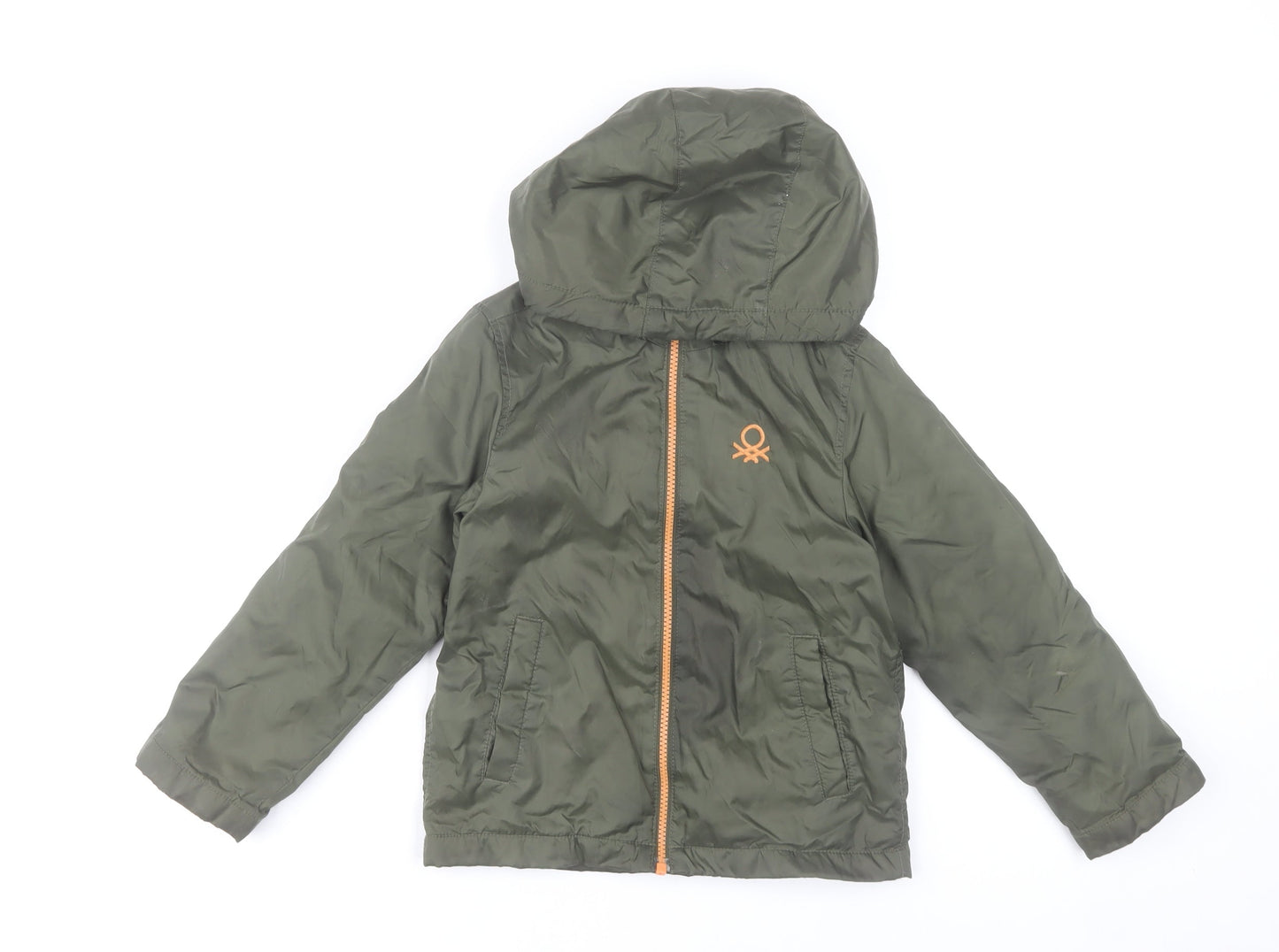 United Colors of Benetton Boys Green Hooded Puffer Jacket Size 6-7 Years