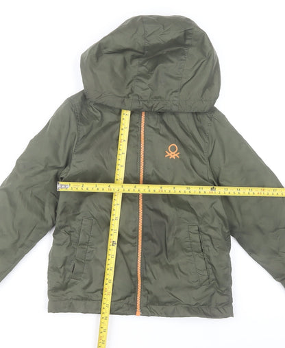 United Colors of Benetton Boys Green Hooded Puffer Jacket Size 6-7 Years